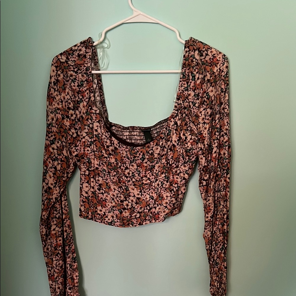 Wild Fable Red Long Sleeve Fitted Crop Blouse